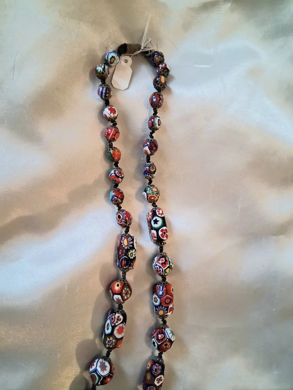 Vtg Handknotted Multicolor Millefiori Glass Bead Necklace - Picture 9 of 11